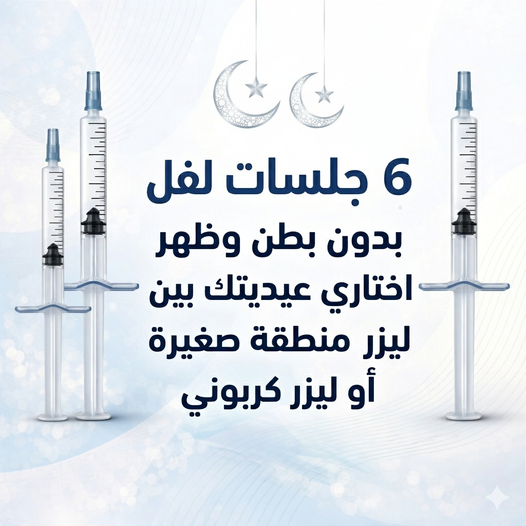 6 جلسات ليزر فل بدي بدون بطن وظهر اختاري عيديتك بين ليزر منطقة صغيرة أو ليزر كربوني